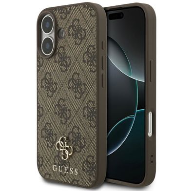 Hülle Handycase iPhone 17 Guess MagSafe Kunstleder braun Logo goldfarben