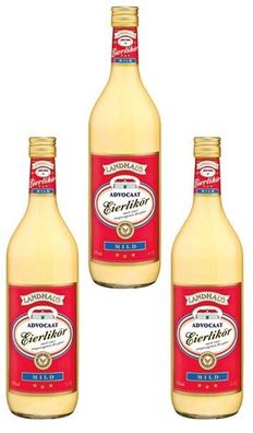 3x Landhaus Advocaat Eierlikör Mild 14 % Vol. - 1 Liter