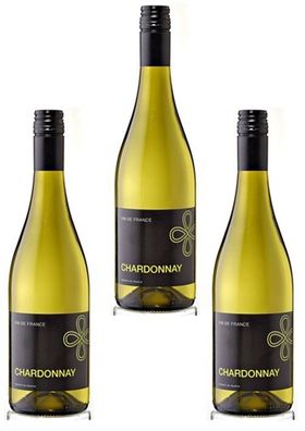 3x Jean Dellac Chardonnay Frankreich Weißwein trocken - 0,75 L Flasche