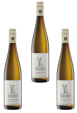 3x Vereinigte Hospitien Riesling QbA Weißwein Halbtrocken - 0,75