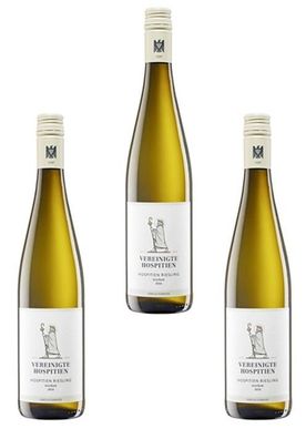 3x Vereinigte Hospitien Riesling QbA Weißwein Trocken - 0,75 Liter