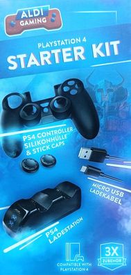 Gaming Starter KIT für Playstation 4 Controller Hülle PS4 Ladestation Ladekabel
