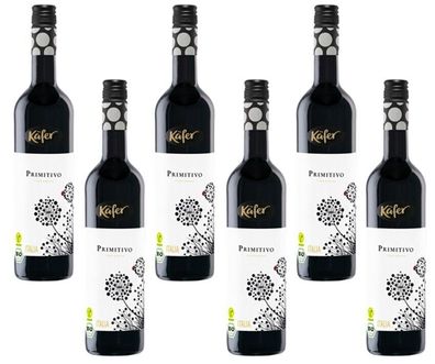 6x Käfer Bio Primitivo Rotwein trocken - 0,75 L Flasche