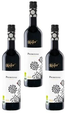 3x Käfer Bio Primitivo Rotwein trocken - 0,75 L Flasche