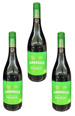 3x Riunite Lambrusco Emilia Biologico Frizzante IGT - 0,75 L