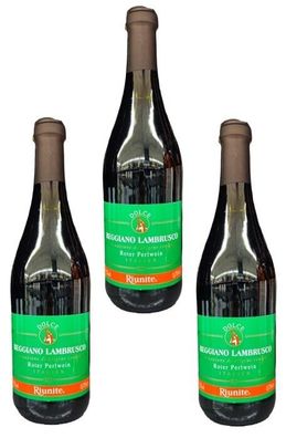 3x Riunite Reggiano Lambrusco Dolce Rosso Green Label IGT - 0,75 L