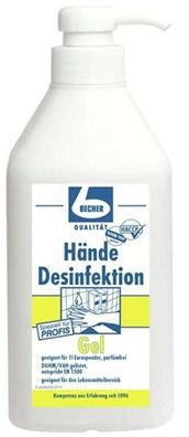 DR. BECHER Hände Desinfektion Gel | 1 Liter Flasche mit praktischer Dosierpumpe