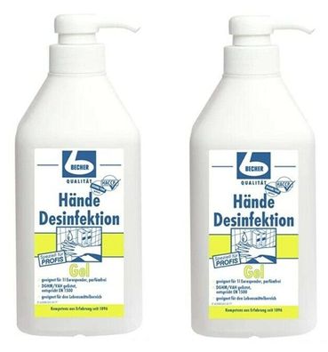 2x DR. BECHER Hände Desinfektion Gel | in 1 Liter Flasche mit Dosierpumpe