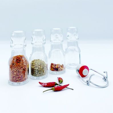 60er Set Bügelflasche 50 ml mit Porzellanverschluss ? Glasflasche ? Öl Likör