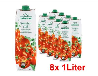 8 x 1,0 Liter Grünfink Tomatensaft, gesalzen & gewürzt