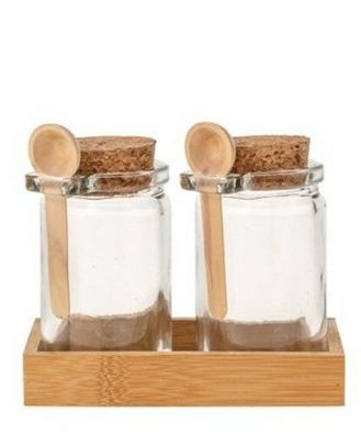 2er Set Korkenglas mit Holzlöffel ? Füllmenge 120ml ? inkl. Löffel und Tablett