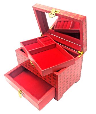 Vintage-Schmuckschatulle aus Holz - hochwertiges Schmuckkästchen rot g