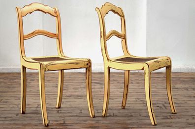 Set 2x Stuhl Shabby Creme Weiß Antik Alt Geflecht Vintage Holz Landhaus Biedermeier