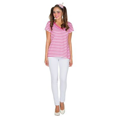 Rubies Ringelshirt V-Ausschnitt kurzarm rosa