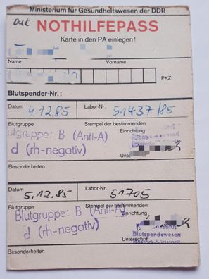 Nothilfepass Ministerium für Gesundheitswesen der DDR