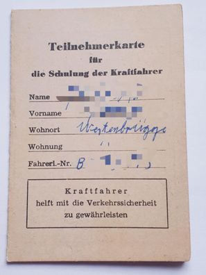 DDR Teilnehmerkarte für Kraftfahrerschulung