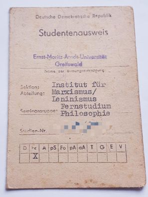 DDR Studentenausweis Ernst Moritz Arndt Uni Greifswald