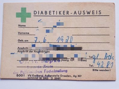 DDR Diabetiker Ausweis
