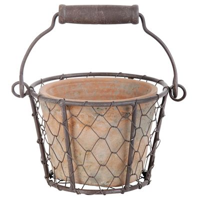 Esschert Design Terracottatopf im Drahtkorb mit Henkel