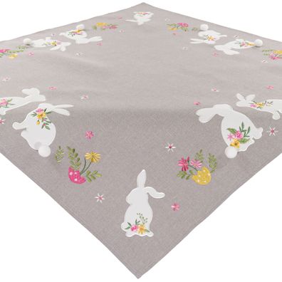 Tischdecke Ostern 85x85 Mitteldecke Ostertischdecke Hellgrau Applikationen