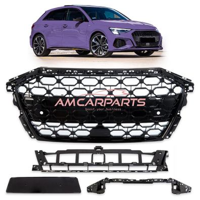 Upgrade Sportgrill / Kühlergrill für Audi A3 8Y 20+ Hochglanz Schwarz in Wabendesig