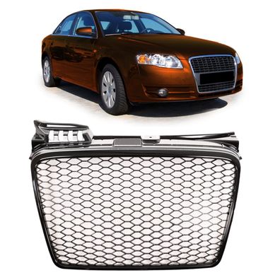 Upgrade Sportgrill / Kühlergrill für Audi A4 B7 8E 04-08 Hochglanz Schwarz / Matt S
