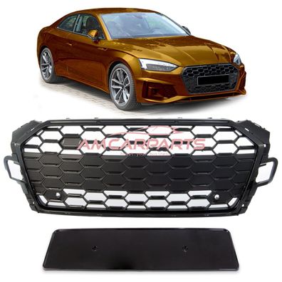 Upgrade Sportgrill / Kühlergrill für Audi A5 F5 Facelift 19-23 Matt Schwarz in Wabe