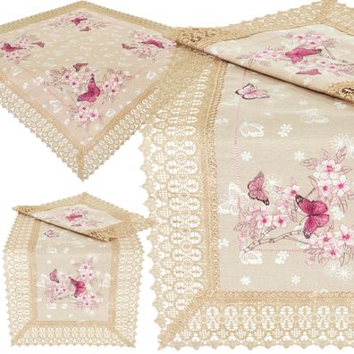 Tischdecke Spitze Beige Tischläufer Rosa Bestickt Tischwäsche Frühling Sommer