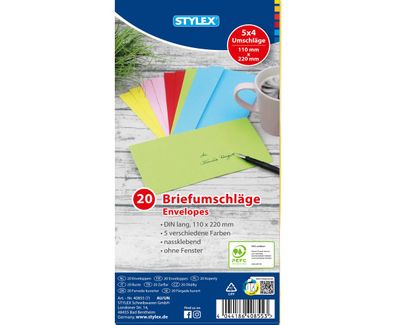 STY Briefumschläge DIN Lang 20 Stück farbig sortiert, nk