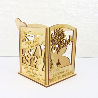 Jugendweihe Geschenk personalisiert - Holz Windlicht mit Name & Datum - Erinnerung