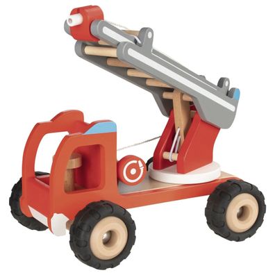 Feuerwehr Leiterwagen Feuerwehrauto Drehleiter aus Holz, goki 55877