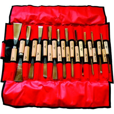 STUBAI Bildhauer-Stechbeitel-Profi-Satz mit Holzheft in Rolltasche 20-teilig (20Stk
