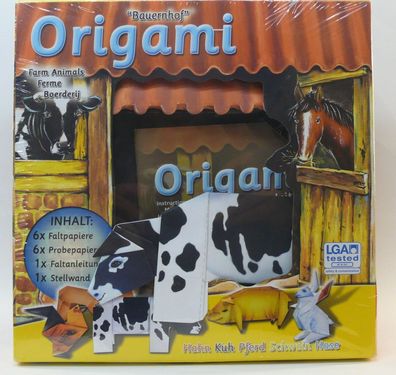 Bauernhof" Origami Tierwelt Faltblätter Hahn, Kuh, Pferd, Schwein und Hase