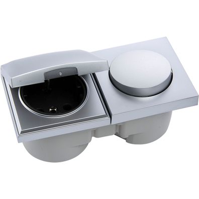 Berker Integro Pure Schalter/Deckel chrom matt + Steckdose schwarz ()