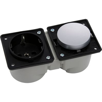 Berker Integro Schalter chrom matt + Steckdose schwarz ohne Rahmen ()