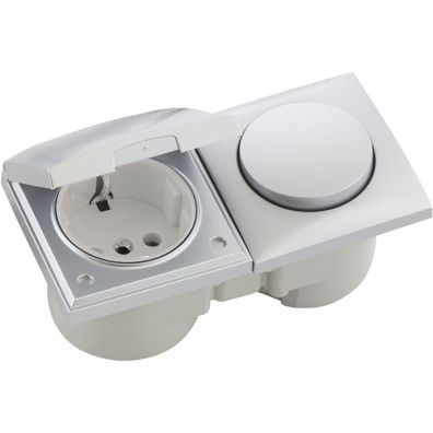 Berker Integro Flow Schalter/Deckel chrom matt + Steckdose polarweiß ()