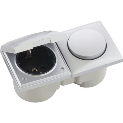 Berker Integro Flow Schalter/Deckel chrom matt + Steckdose schwarz ()