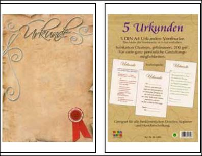 TAUN Urkundenpapier A4 - 5er Pack, sortiert