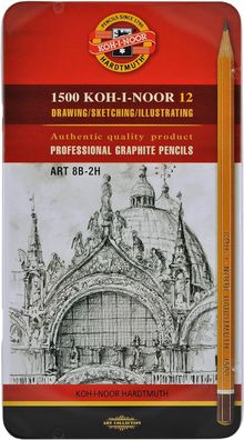 KOH Graphitstifte Gradation ART 8B - 2H 12er M-Etui Blister