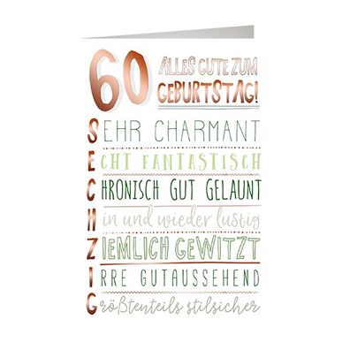 SKOR Glückwunschkarten Geburtstag " Zahl - 60 " sortiert 1St