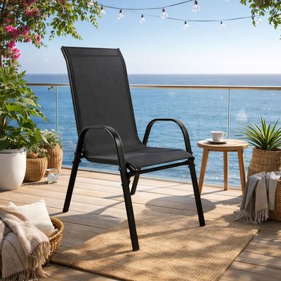 Gartenstuhl Outdoorstuhl Stapelstuhl stapelbar langlebig Metall Textilen Schwarz