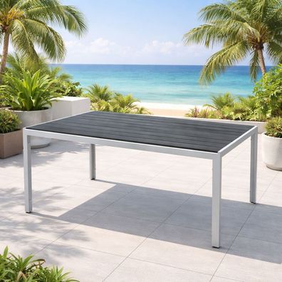 XL Gartentisch Aluminium Non-Wood Silber/Grau Gartenmöbel Esstisch 180x90x74cm