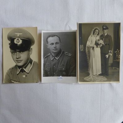 3 x Porträt Foto II. WK 2 mit Ortsangaben Russland, Auszeichnungen Orden Uniform
