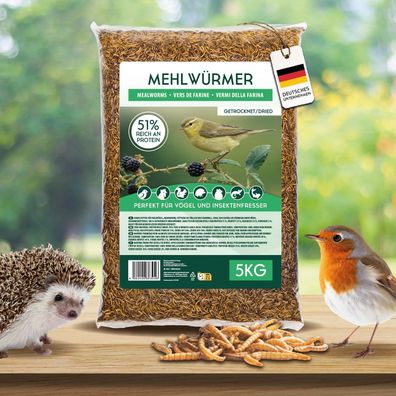 5 kg /28 l Mehlwürmer getrocknet – Insektensnack Vögel Nager, Koi, Schildkröten-Re