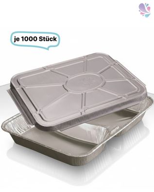 SET: Alu-Schale + Deckel, Menüschale, 760- 930 ml, rechteckig, 1000 Stk, 22,7 x 17,7