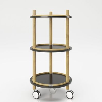 Playboy - Rolltisch "CARLY" mit 3 Ablagen, Schwarz mit Holzakzenten