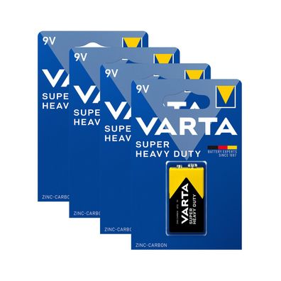 4x Varta Super Heavy Duty 9V E Block 6LP3146 MN 1604 4922 Zink Kohle Batterie
