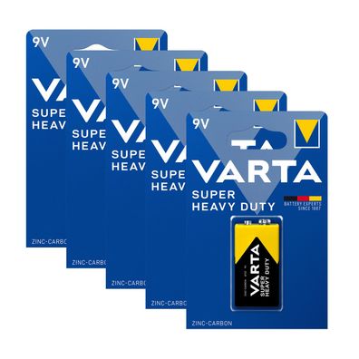 5x Varta Super Heavy Duty 9V E Block 6LP3146 MN 1604 4922 Zink Kohle Batterie