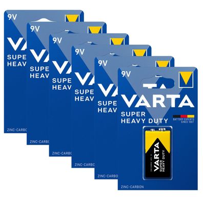 6x Varta Super Heavy Duty 9V E Block 6LP3146 MN 1604 4922 Zink Kohle Batterie
