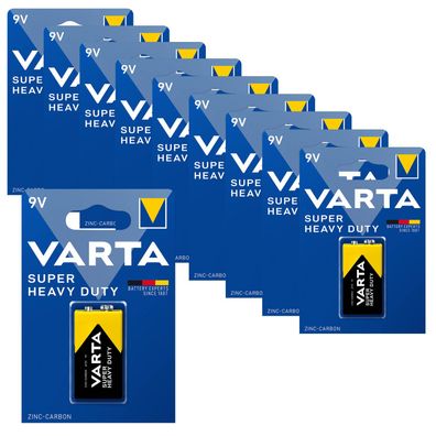 10x Varta Super Heavy Duty 9V E Block 6LP3146 MN 1604 4922 Zink Kohle Batterie